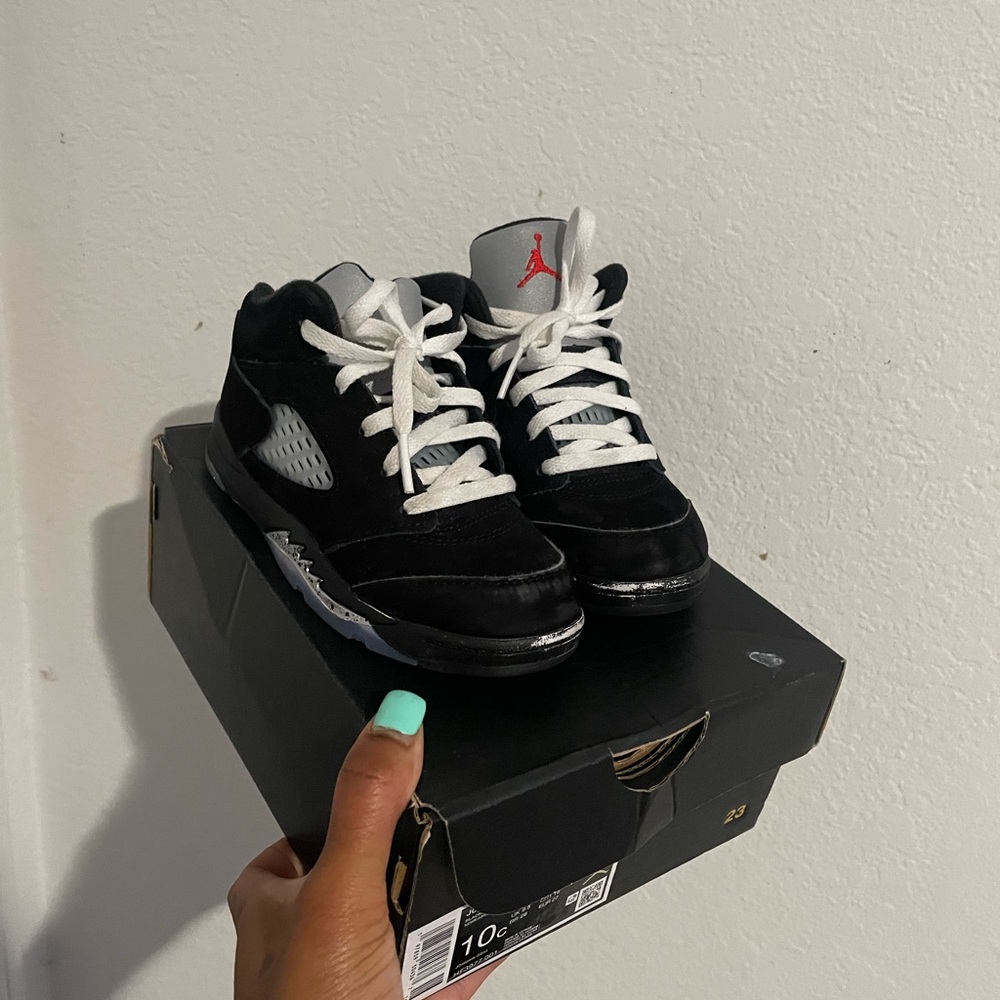 Black and White Sneakers with Red Logo